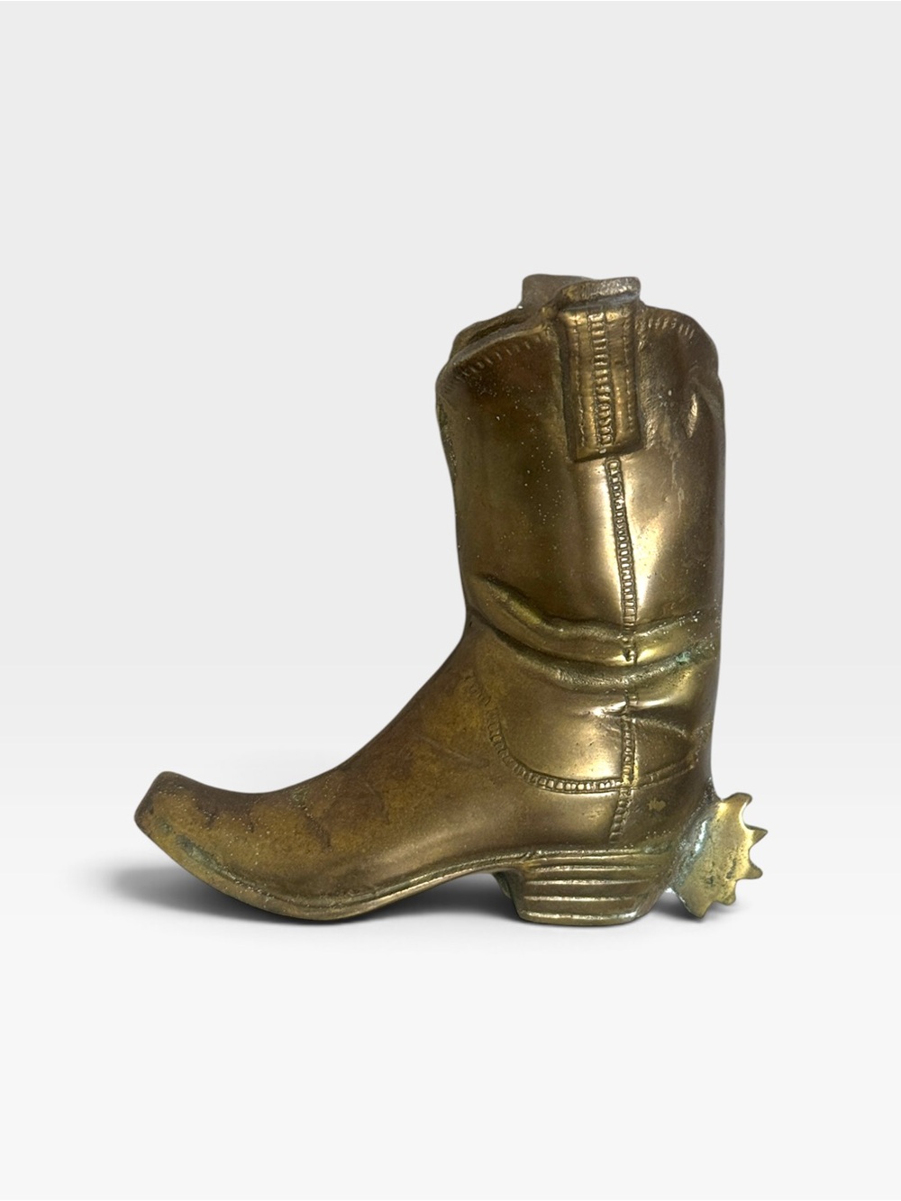 VTG Solid Brass Cowboy Boot Matchstick / Pen Holder Paperweight Bud Vase Decor